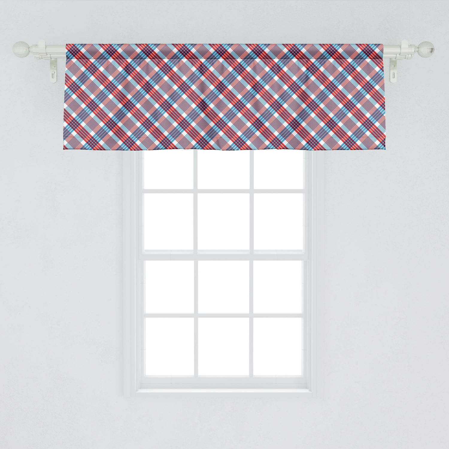 Plaid Window Valance, Checkered Pattern with Diagonal Stripes Antique