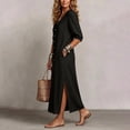 thumbnail image 6 of Ayolanni Dresses for Women 2026 Babydoll 3/4 Sleeve V Neck A-Line Maxi Dresses Button Down Beach Solid Hawaii Long Dress with Pockets Black L, 6 of 7
