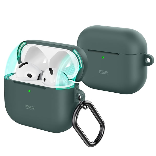 Funda para AirPods 4 ESR con protección total contra caídas y mosquetón, color verde