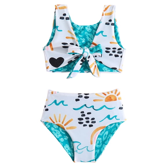 JAJAHO Summer Toddler Baby Girls Swimsuits Reversible Wear 2 Piece Bikini Set 6M-4Y Cartoon Printed Twist Front Cute Cozy Swimwear