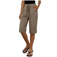 thumbnail image 6 of Stamzod Womens Bermuda Long Shorts with Pocket Cotton Linen Knee Length Shorts Casual Straight Leg Summer Capris Brown XXL, 6 of 9