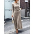 thumbnail image 4 of Womens 2 Piece Skirt Sets Fall Long Sleeve Sweater Dress Casual Knit Midi Dress Travel Outfits Winter Clothes Brown S, 4 of 9