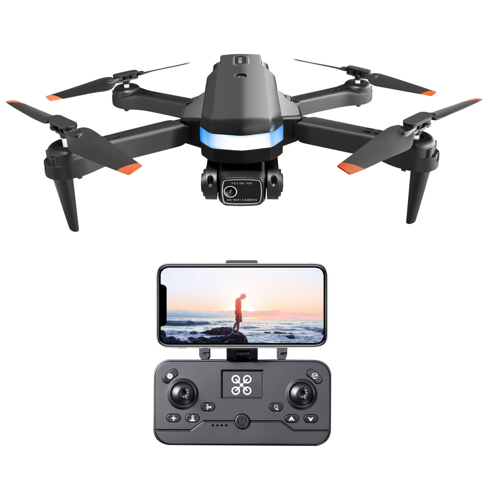 ESULOMP Foldable Drone with Dual 1080P WiFi Camera for Adults and Kids; Gesture Control RC Quadcopter with Batteries