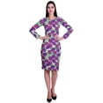 thumbnail image 2 of Moomaya Printed Full Sleeve Bodycon Dress for Women Scoop Neck Side Slit Casual Clothing, 2 of 8