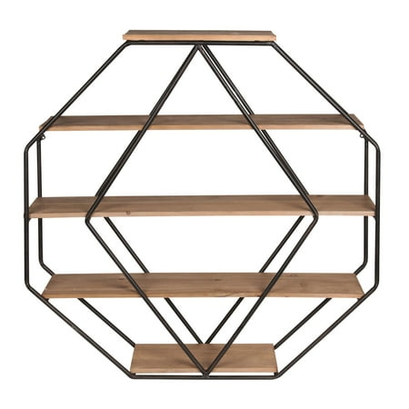 Wall Shelf Octagon Shaped - Walnut/Black