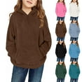 thumbnail image 1 of MKOSPLRT Oversized Fuzzy Fleece Hoodies Girls 4-14Y Warm Long Sleeve Drop Shoulder Pullover Solid Fall Sweatshirts with Pockets, 1 of 9