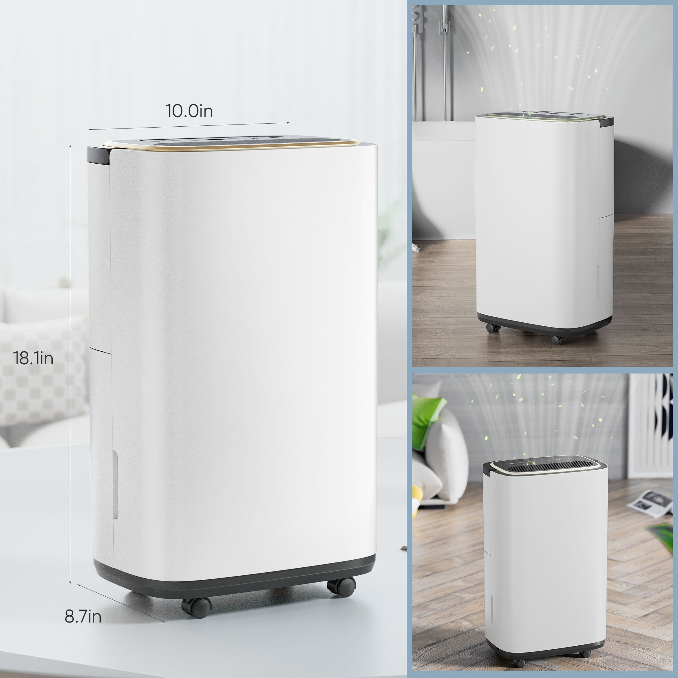 ZUNMOS 9-Pint Home Dehumidifier with Smart Humidity Control and 24-Hour Timer, 2,100 Sq. Ft. Coverage with Handle, Wheels and Drain Hose