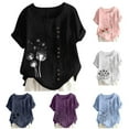 thumbnail image 4 of Black Womens Tops Women's Cotton Linen Shirts Summer Casual Boho Floral Short Sleeve Blouse Oversized Loose Ladies Tunic Tops Shirts for Women, 4 of 4