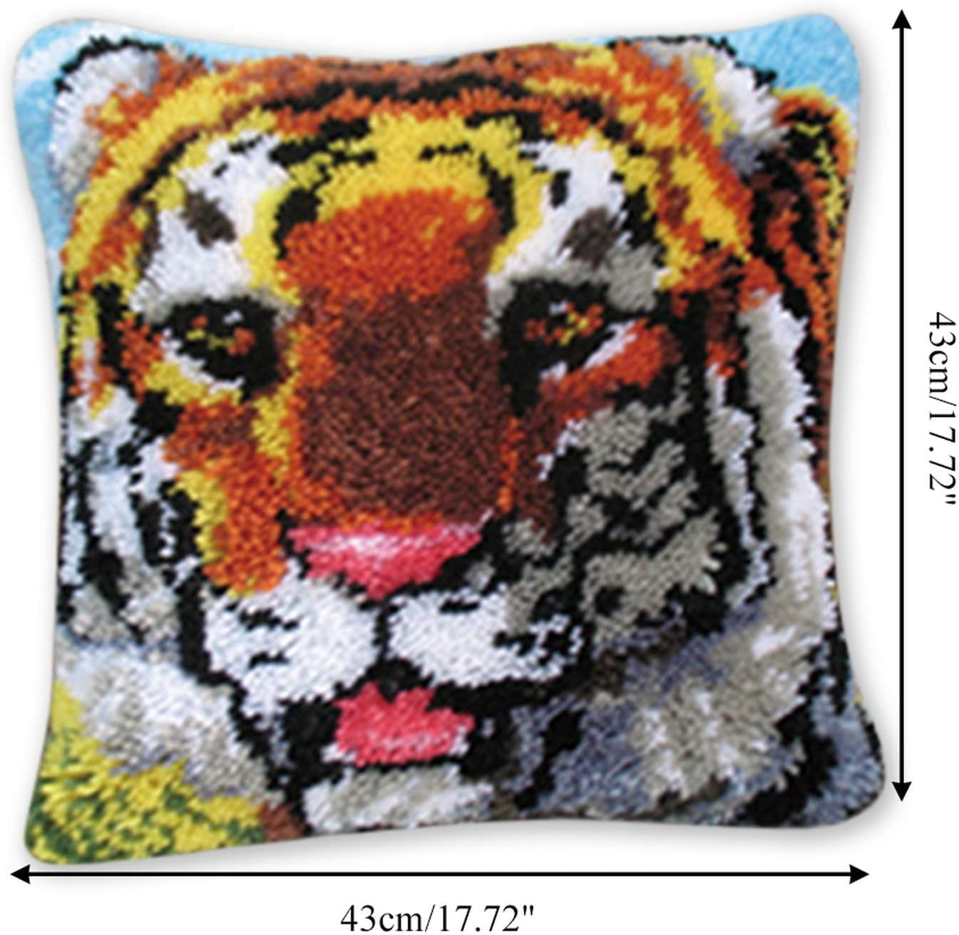 Latch Hook Cushion Kit, Animal | Knitting Kits Cushion, Rug Making Kit for Starters, Latch Hook Kit for Beginners Adults or Children, Big Tiger Latch Hook Kit 43x43cm/17x17 inch