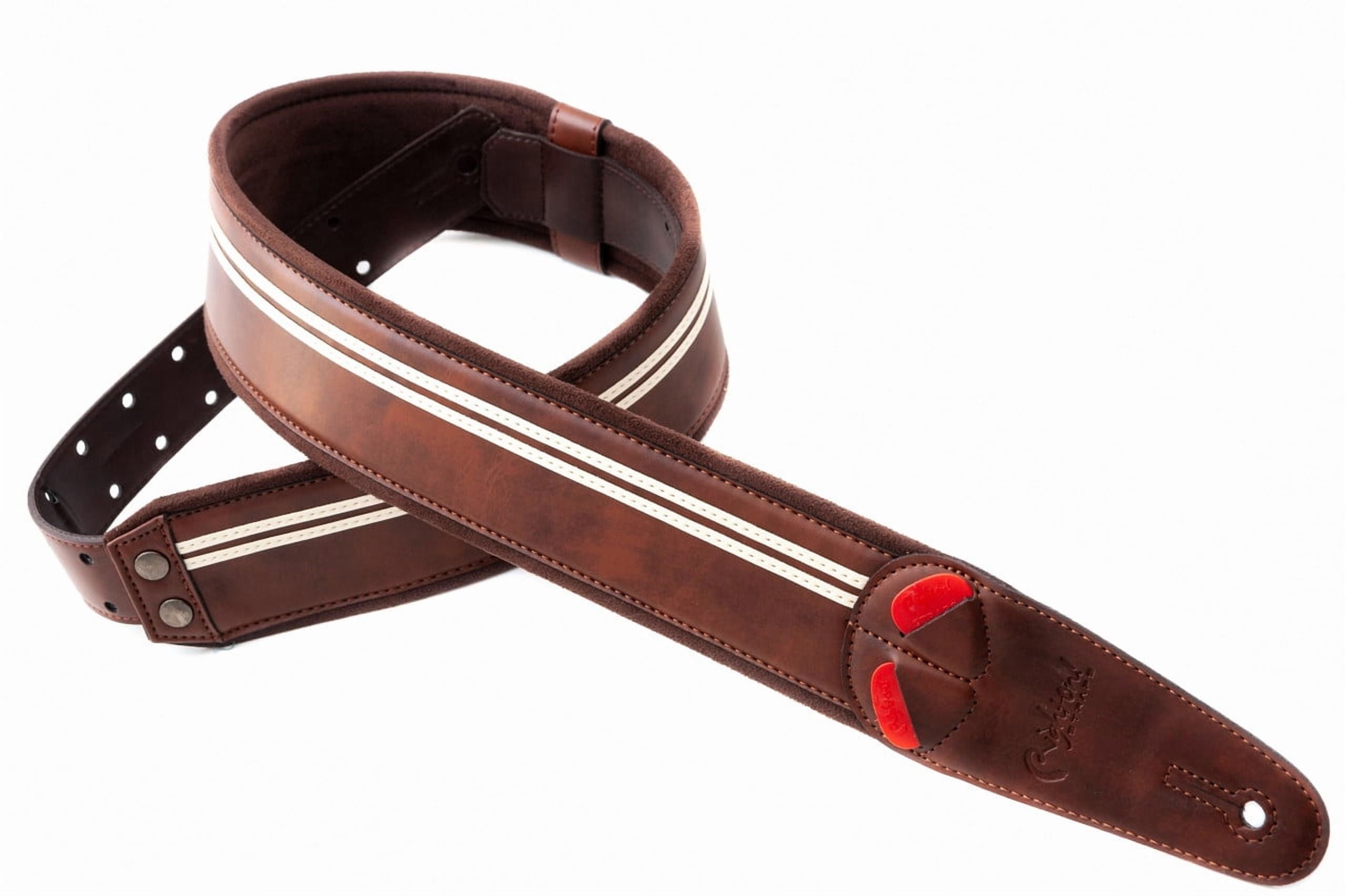 RightOn! Straps Mojo Collection Race-60 Guitar & Bass Strap made with Vegan Leather – Stylish and Comfortable - Brown
