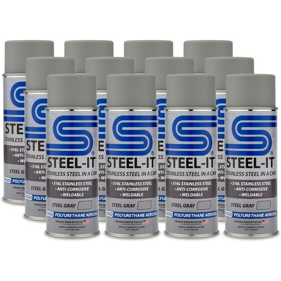Steel-It 1002D Polyurethane Aerosol, Industrial Paint Coatings, Weldable, Easy to Apply - Steel Gray (12 Pack)