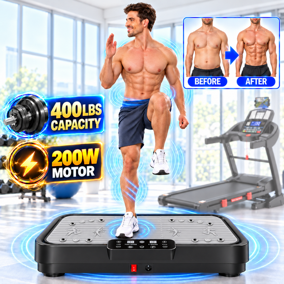 Vibration Plate Exercise Machine, 99 Speed Levels & 5 Programs, Vibration Platform with 2 Resistance Bands, LED Display, Wireless Remote, 400 lbs Capacity for Home Workout