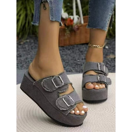 

Elevate Your Style & Comfort This Summer: Chic Denim Platform Sandals with Open-Toe Design Strappy Back and Slip-on Ease-41