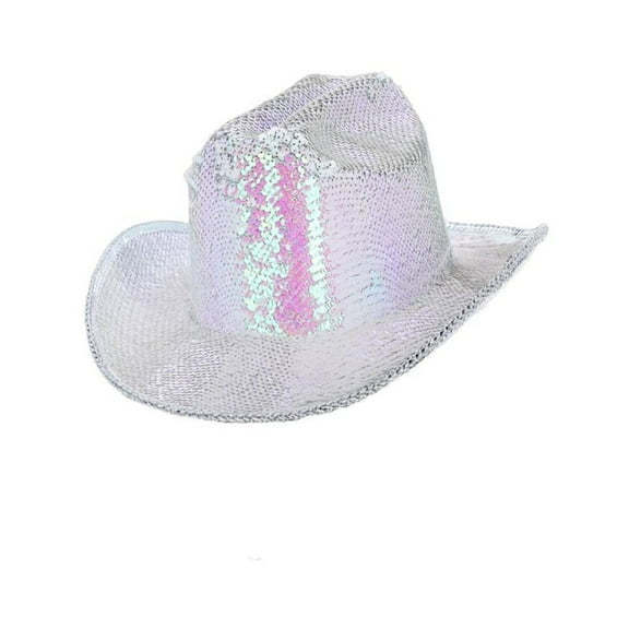 Fever Deluxe Sequin Cowboy Hat Iridescent White Adult