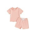 thumbnail image 2 of Musuos Little Girls Casual Clothes Set, 1-5 Years Solid Color Short Sleeve Crew Neck T-shirt with Elastic Waist Shorts Summer Outfit, 2 of 10