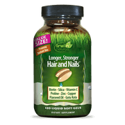 Irwin Naturals Longer, Stronger Hair and Nails - 120 Liquid Softgels - Promotes Vibrant Shine Texture & Strength - 60 Total Servings