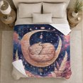 thumbnail image 5 of Sleeping cat crescent moon stars navy Flannel Blanket for bedroom reading nook living room celestial nursery Home Decor dreamy pampas grass crystal art Gift for cat lovers, 5 of 9