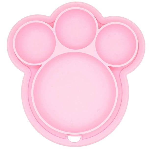 Bewildely de cena para niños, alimentación de silicona, frutas, dividido, cuenco, forma de pata, vajilla de alimentación, juguete para Mostrada Rosado Bewildely HA003350-01