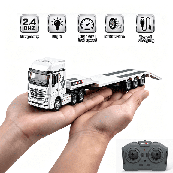 RC Semi Truck with Trailer 1/64 Rechargeable Remote Control Car with Lights & Sounds for Boys 8-12 Years Gifts