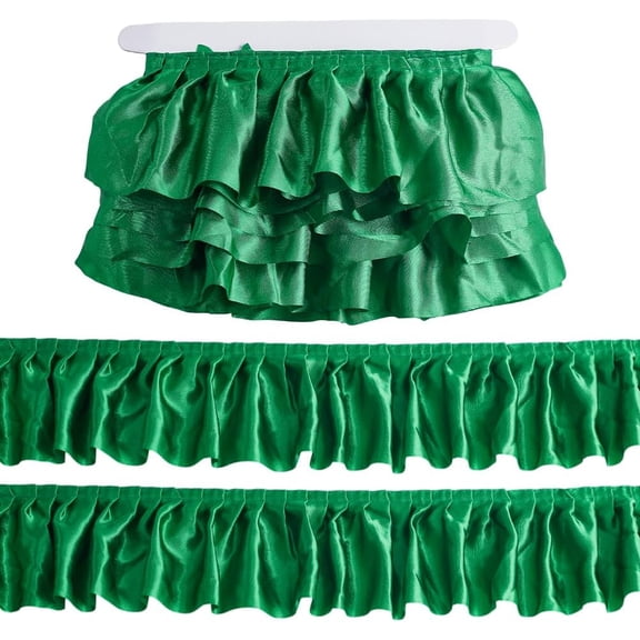 5 Yards Green Ruffle Ribbon 3 Inch Wide Satin Ruffle Trim Pleated Trimming Chiffon Fabric Ribbons Lace Craft Supply