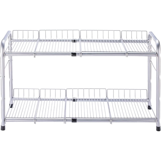 Organizador de 2 niveles debajo del fregadero y estante de almacenamiento extensible para gabinete para cocina, baño, plata