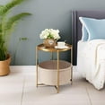 thumbnail image 5 of Round Side Table with Fabric Storage Basket, Metal Side Small Bedside Table Nightstand with Removable Tray Top for Living Room, Bedroom, Nursery, Laundry, Gold, 5 of 10