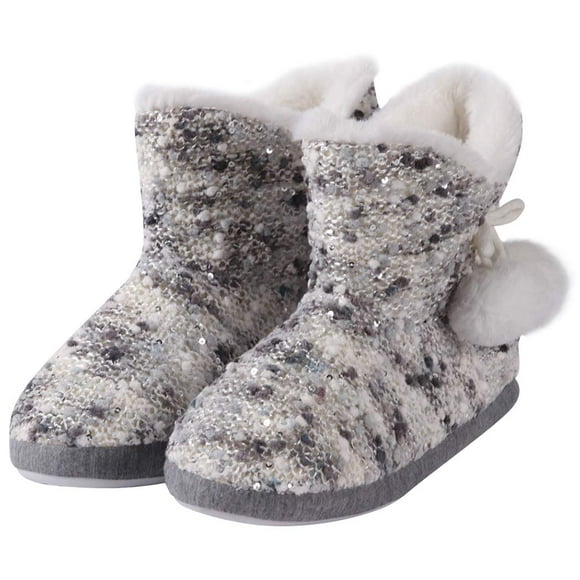 Home Slipper Women’s House Indoor Slipper Boots Cozy Fleeced Thick Lining Woolen Yarn Knit Slipper Booties with Pom Poms,M