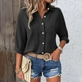 thumbnail image 2 of TODOZO Womens Cotton Button Down Shirt Rolled Cuffed 3/4 Sleeve Blouse Ladies Summer Casual V Neck Beach Cotton Tops Casual Plain Tshirt Work Tops Shirts for Women Trendy Summer Black L, 2 of 9
