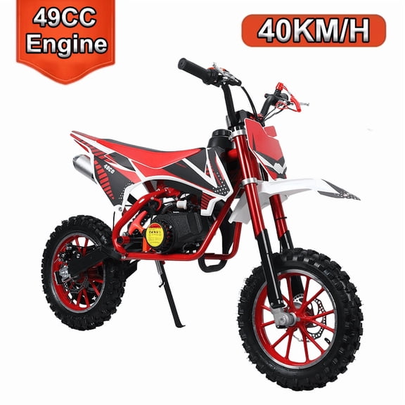 Seipouy 49cc Dirt Bike Gas, Mini Kids Dirtbike, Gas Power Dirt Bike for Kids 8-14, 2 Stroke Engine, Mini Motocross Dirtbike, Dual Disc Brakes, Pull Start, Shock Absorption, Soft Seat Cushion