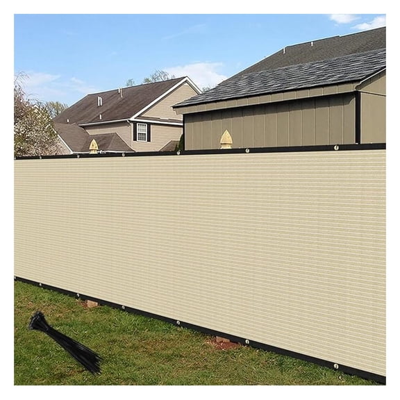 4'x12' Privacy Fence Screen Windscreen with Copper Grommets, Fit for Fence and Residential Garden Outdoor 90% UV Blockage, Cable Zip Ties Included (Beige)