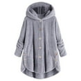 thumbnail image 3 of Winter Coats for Women Zpanxa Women Plus Size Button Plush Tops, Hooded Loose Cardigan Wool Coat, Casual Plush Jacket Outwear Gray 3XL, 3 of 4
