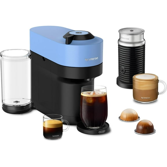Nespresso Vertuo Pop  Coffee and Espresso Machine by De'Longhi with Aeroccino Milk Frother, Pacific Blue