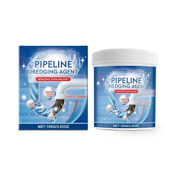 Agente de dragado de tuberías de 100 g. Elimina grasa, papel y aceite. Potente limpiador en polvo para fregaderos y desagües. Limpiador de desagües de rápida espuma para cocinas y tuberías.