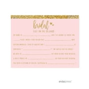 Fill-In-The-Blank - Bride Blush Pink Gold Glitter Print Wedding Bridal Shower Game Cards, 20-Pack