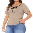 thumbnail image 2 of DARING DIVA Women's Plus Square Neck Short Sleeve Trendy Top 2X Camel, 2 of 6