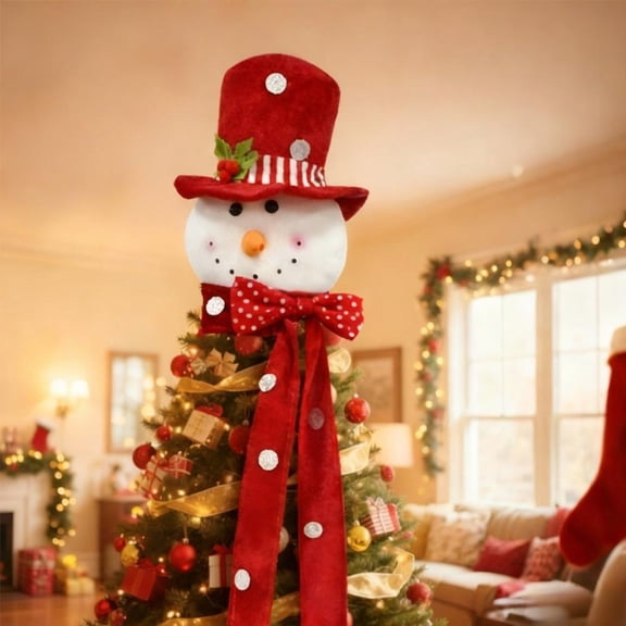 Christmas Tree Topper Snowman,Unique Holiday Xmas Decorations Funny Home Decor,Large Plush Holiday Treetop Ornaments Christmas Tree Decorations Snowman for Home Party Fireplaces Malls
