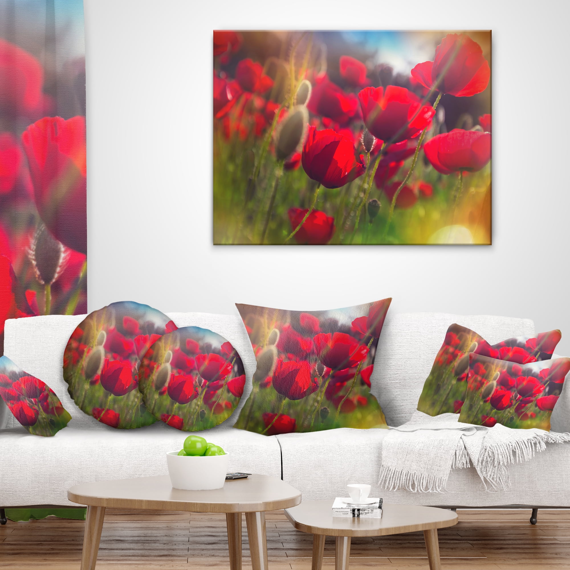 Designart Thick Red Poppy Flowers - Floral Throw Pillow - 16x16