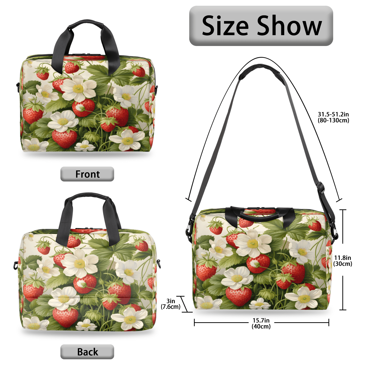 Herdesigns Cute Strawberry Fruit Laptop Bag for Women Men, Computer Case Briefcase Messenger Bags, 15-15.6 inch Laptop Sleeve Shoulder Bag
