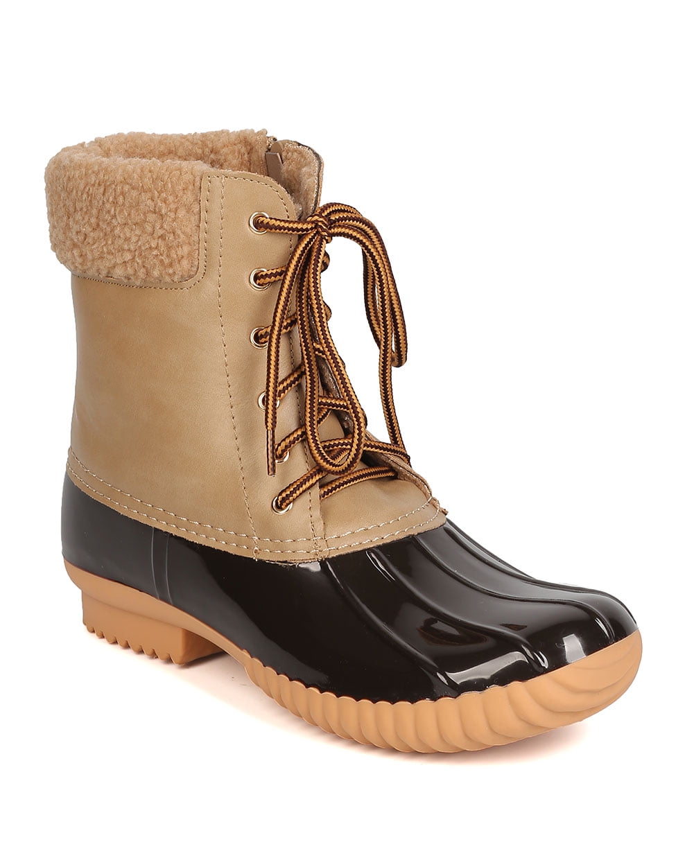 Nature Breeze Duck02 Mix Media Shearling Lace Up Zip Duck Boot