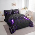 thumbnail image 3 of Manfei Cartoon Console 7-Piece Twin Bedding Sets,Modern Video Game Bedding Comforter Set,Purple Geometric Honeycomb Sheet Sets For Boys Teens,Super Cozy Room Decor Reversible, 3 of 8