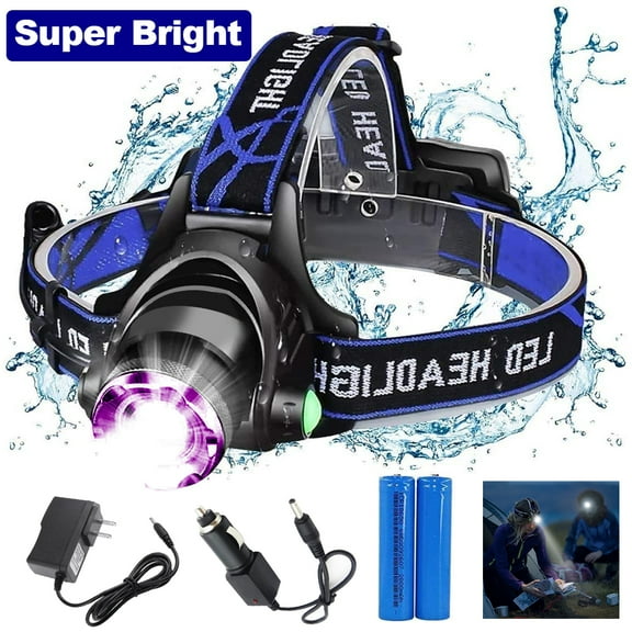 Super Bright Headlamp Flashlight, 3 Modes Zoomable Headlight, Rechargable Waterproof Head Lamp for Outdoor Camping Cycling Running Fishing, Batteries and Charger Included