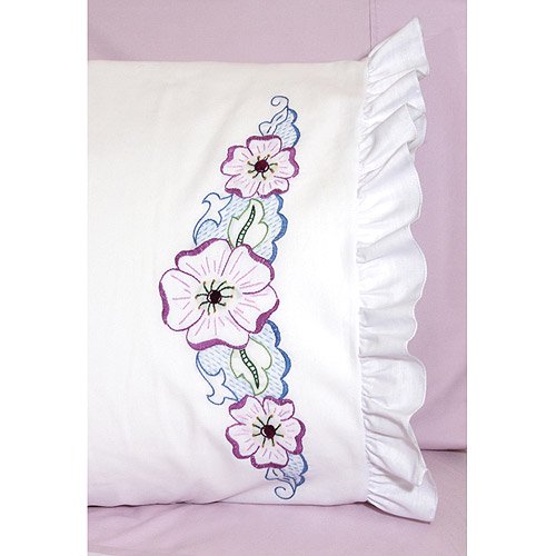 Fairway Needlecraft Large Flower Stamped Lace Edge Pillowcase Pair, 30