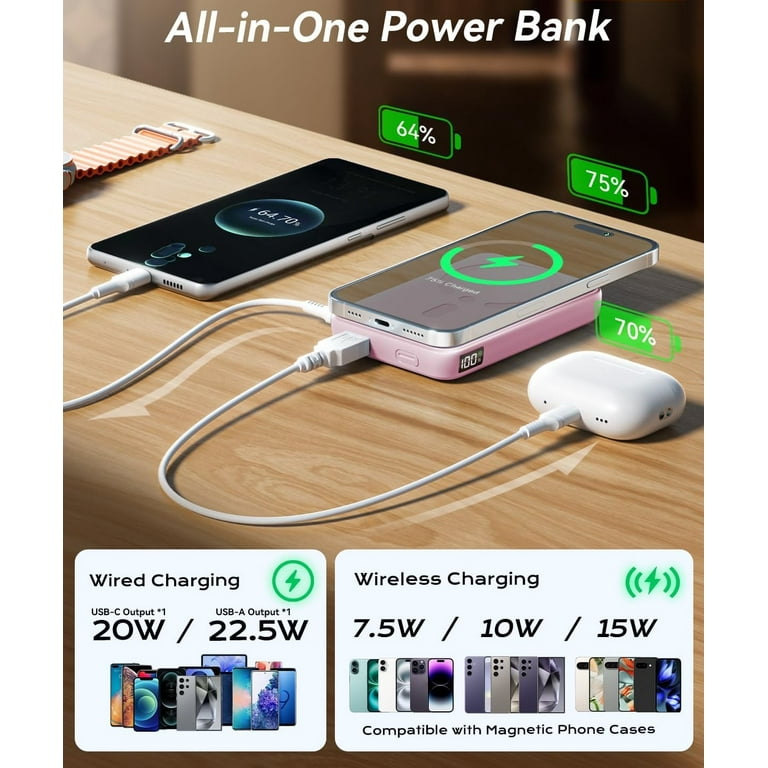 Power Bank Magnetico Verbatim Charge 'n' Go 10.000 MAh – Ricarica Rapida 22W E Supporto Pieghevole Per IPhone (Rosa) - 2