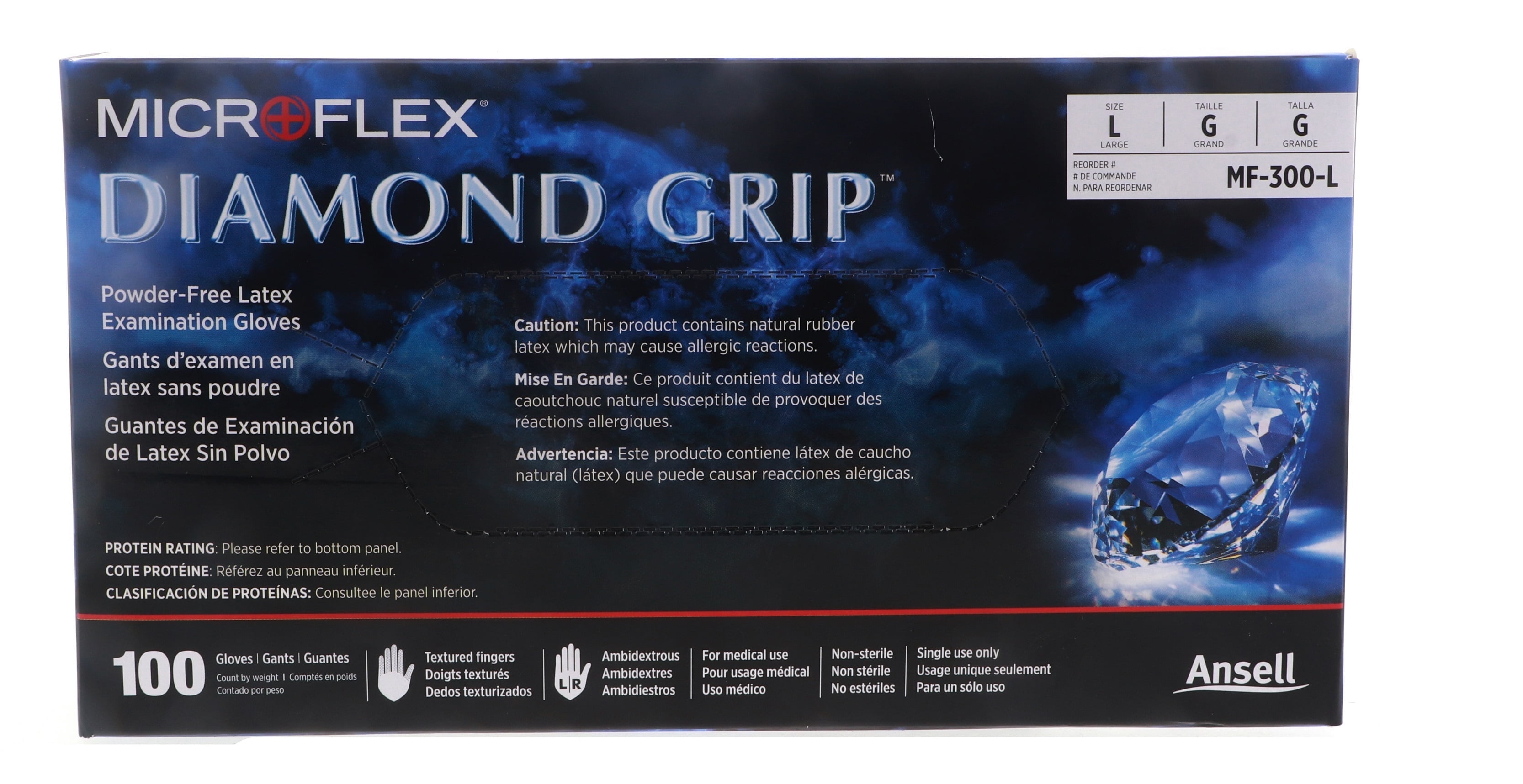 Ansell Microflex Diamond Grip MF-300 Disposable Latex Gloves, 7.9