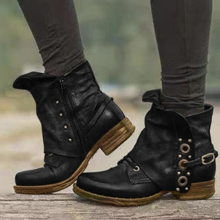 

ERTUTUYI Zipper Women s High Short Shoes Heels Retro Fashion Boots Breathable Women s Boots Black 37