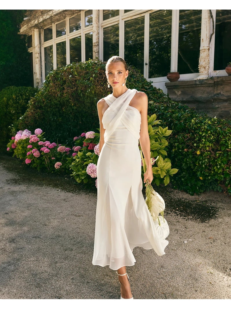chiffon dress women s slim European and American women's fashion solid color chiffon dress with  ribbons, slim fit, strapless, stylish, sleeveless