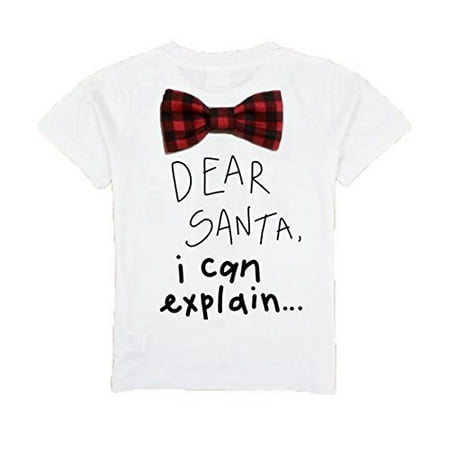 Noah's Boytique Toddler Boy Christmas Outfit Dear Santa I Can Explain Buffalo Plaid Bow Tie Short Sleeve Shirt