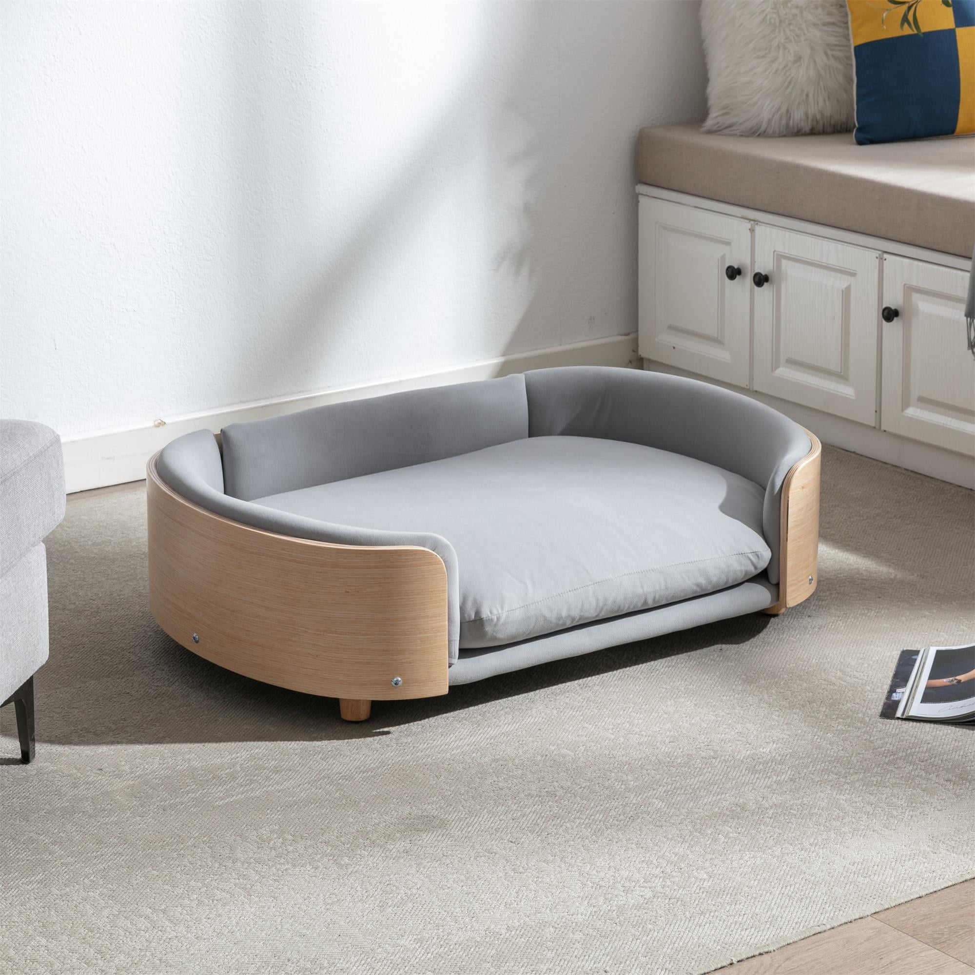 Pefilos 38" Elevated Dog Bed Pet Sofa with Solid Wood Legs and Bent Back, Cat Sofa Bed Velvet Cushion Couch Furniture, Gray Pefilos 38" Elevated Dog Bed Pet Sofa with Solid Wood Legs and Bent Back, Cat Sofa Bed Velvet Cushion Couch Furniture, Gray
