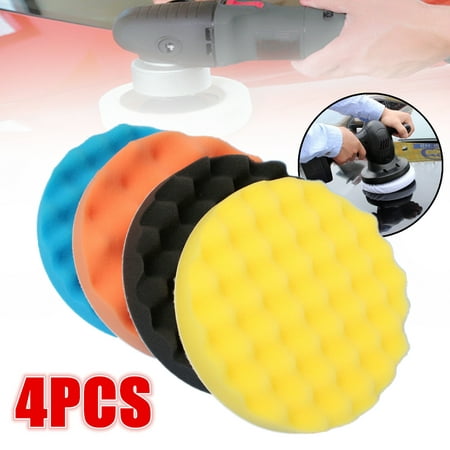 4Pcs 7''/180mm Sponge Foam Buffing Pad Waffle Polishing Buffer Pad Kit For Car Auto