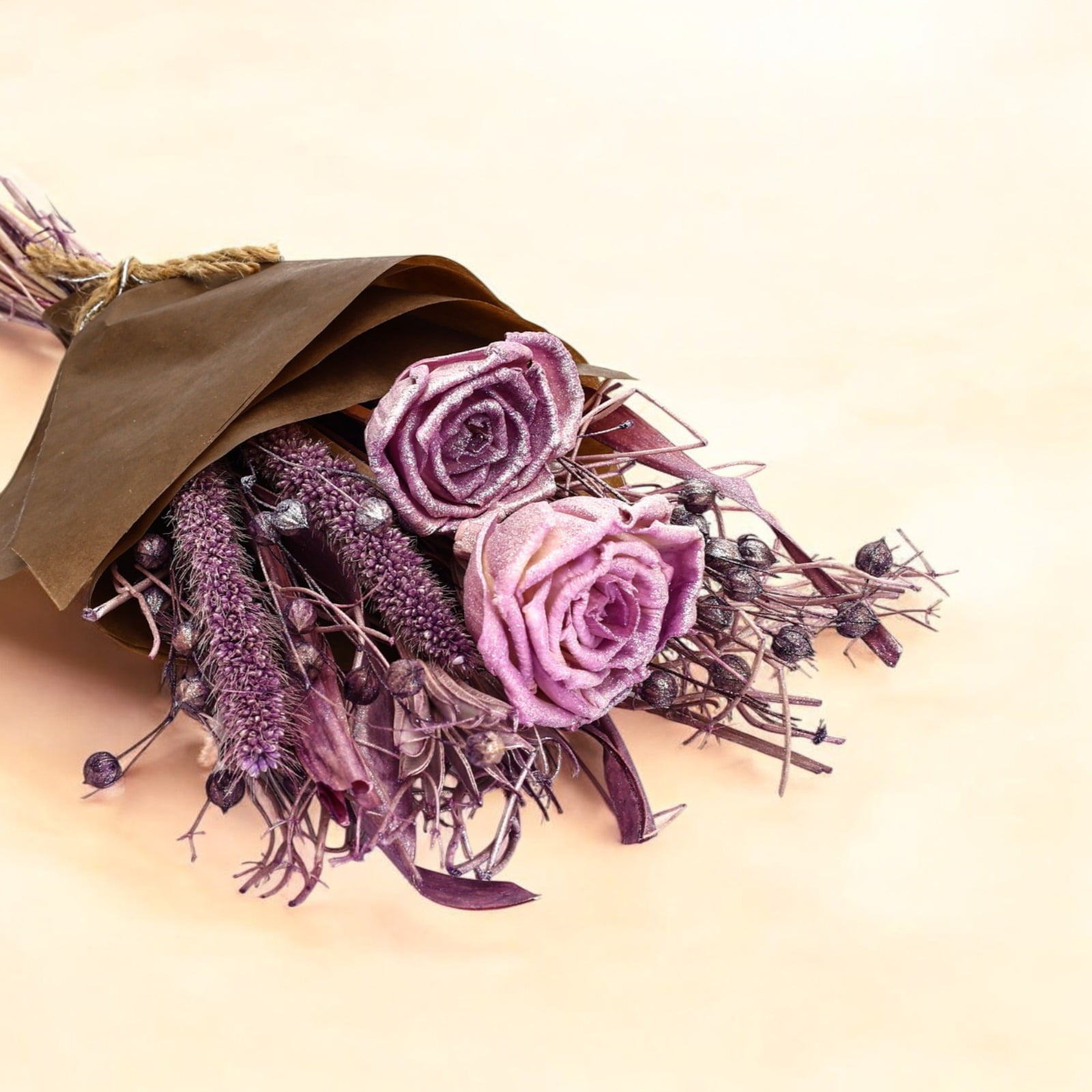 Mini Lavender Shola Rose Dried Flower Bouquet – 19.5g Rustic Handcrafted Arrangement for Gift Hampers & Tabletop Decor